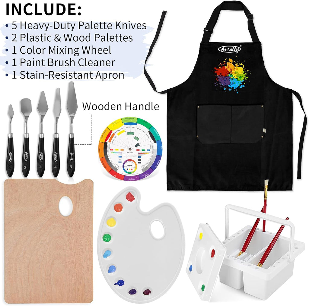 Professionelles 187-teiliges All-in-One-Malset mit Staffelei aus Aluminium und Buchenholz, 96 Acryl-, Aquarell- und Ölfarben, komplettes Malset für Erwachsene, Künstler und Anfänger
