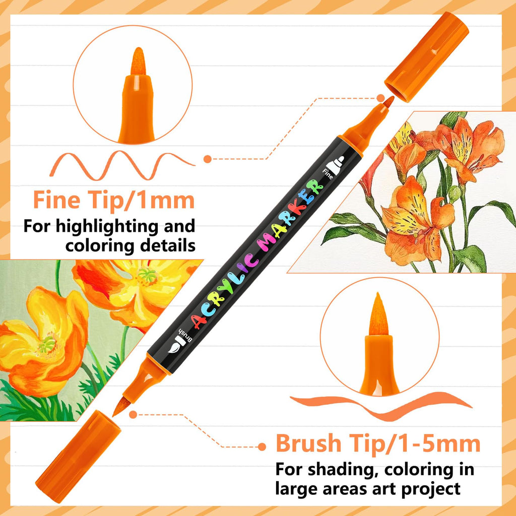 IVSUN 60 Farben Acrylstifte für Steine Wasserfest - Acrylmarker mit feine Spitze und Pinsel für Steine Bemalen Holz Leinwand Keramik Glas, 1-5mm Multimarker Acrylfarben Stifte Set