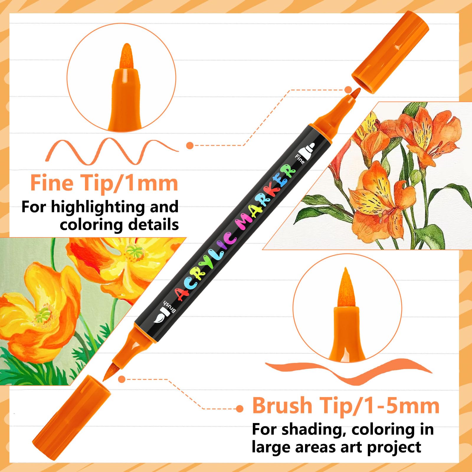 IVSUN 60 Farben Acrylstifte für Steine Wasserfest - Acrylmarker mit feine Spitze und Pinsel für Steine Bemalen Holz Leinwand Keramik Glas, 1-5mm Multimarker Acrylfarben Stifte Set