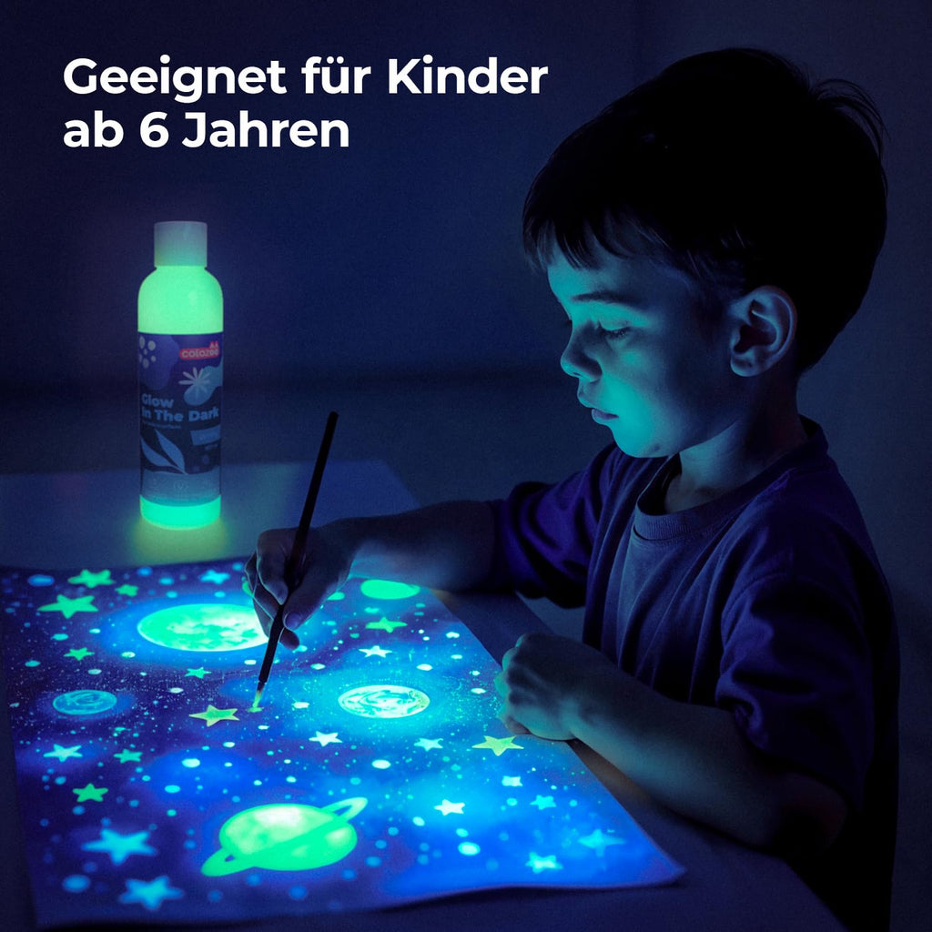 Glow in the Dark Acryl Farben Set | 8x20ml Fluoreszierende Farbe + 3 Pinsel | Die Nachtleuchtend Acrylfarben sind Dauerhaft auf jede Oberflächen