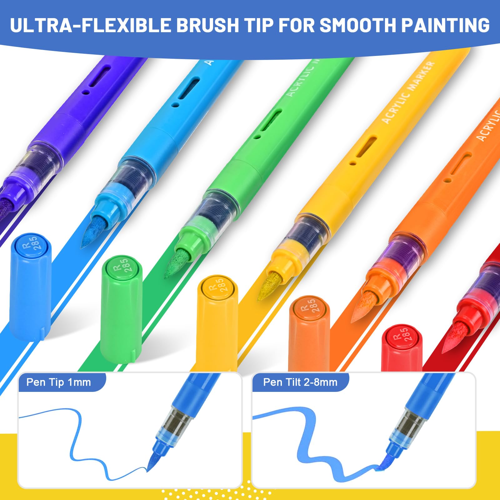 IVSUN 60 Farben Acrylstifte für Steine Wasserfest - Acrylmarker mit feine Spitze und Pinsel für Steine Bemalen Holz Leinwand Keramik Glas, 1-5mm Multimarker Acrylfarben Stifte Set