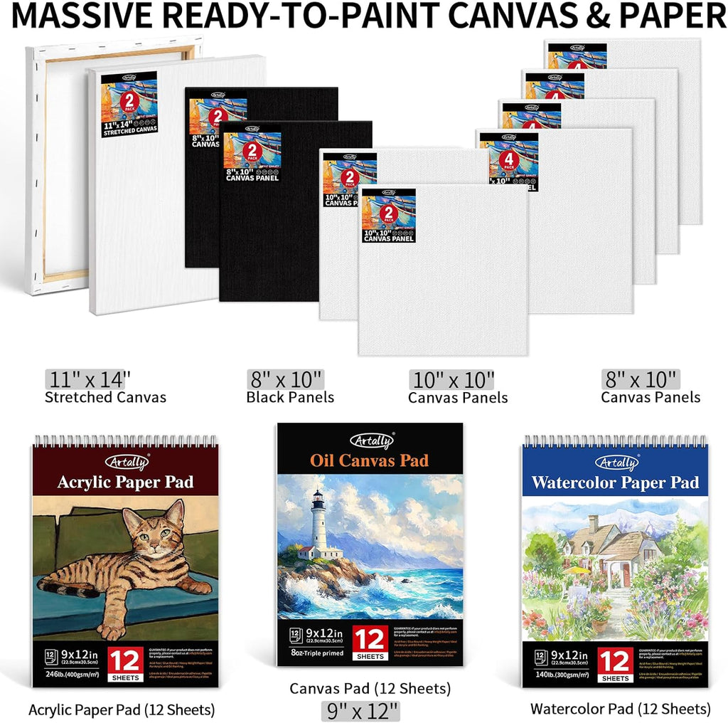 Professionelles 187-teiliges All-in-One-Malset mit Staffelei aus Aluminium und Buchenholz, 96 Acryl-, Aquarell- und Ölfarben, komplettes Malset für Erwachsene, Künstler und Anfänger