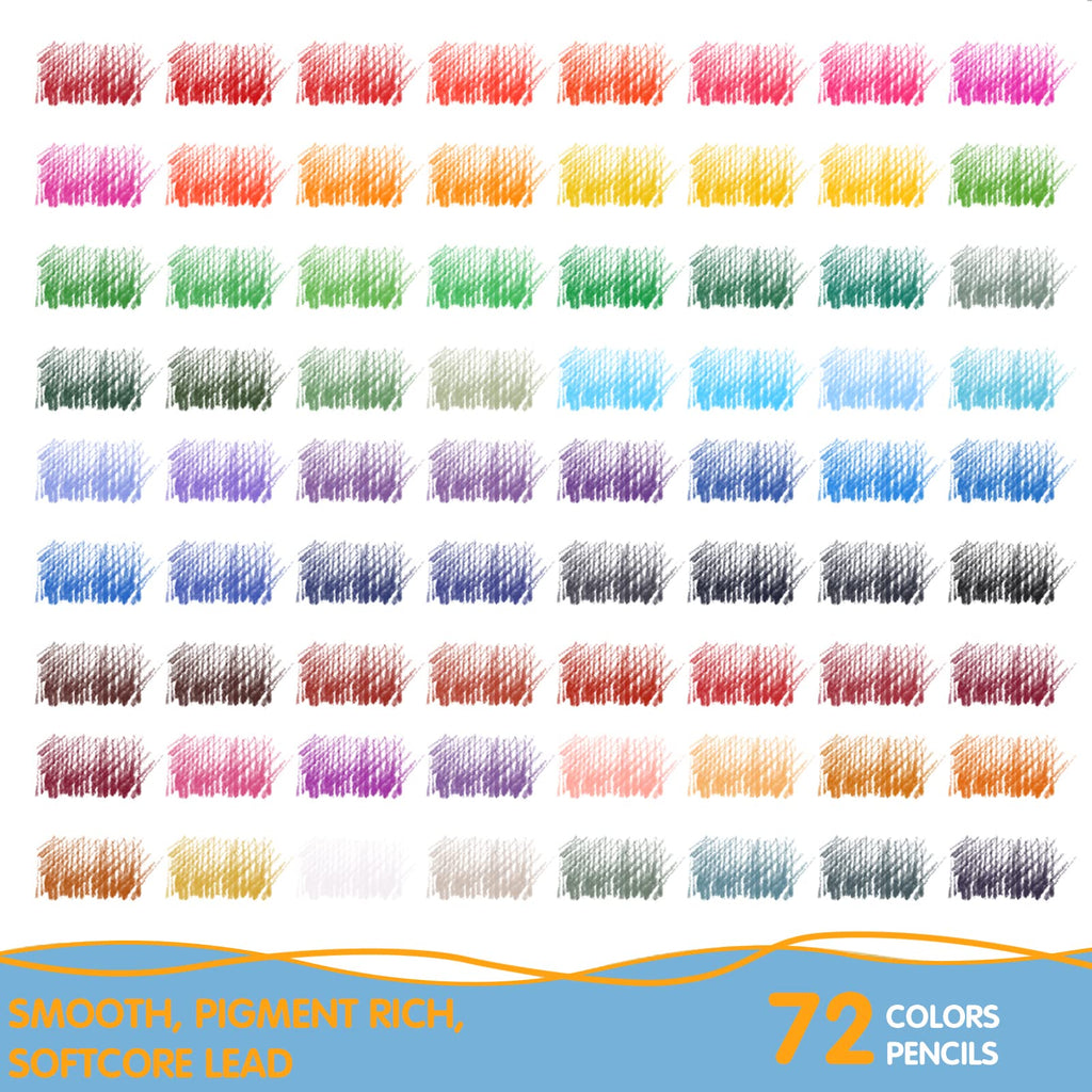 Melifluo 72 Buntstifte Set, Buntstifte 1 Malbuch,Tragbarer Premium-Reißverschlusstasche. Bundstifteset Perfekt für Erwachsene und Künstler zum Skizzieren, Schattieren und Kritzeln