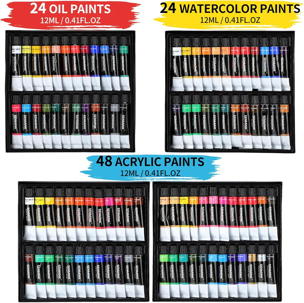 Professionelles 187-teiliges All-in-One-Malset mit Staffelei aus Aluminium und Buchenholz, 96 Acryl-, Aquarell- und Ölfarben, komplettes Malset für Erwachsene, Künstler und Anfänger
