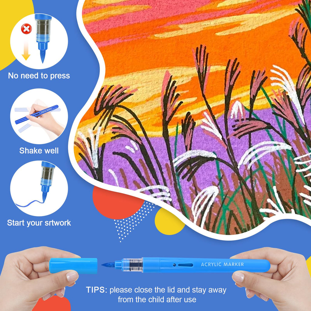 IVSUN 60 Farben Acrylstifte für Steine Wasserfest - Acrylmarker mit feine Spitze und Pinsel für Steine Bemalen Holz Leinwand Keramik Glas, 1-5mm Multimarker Acrylfarben Stifte Set