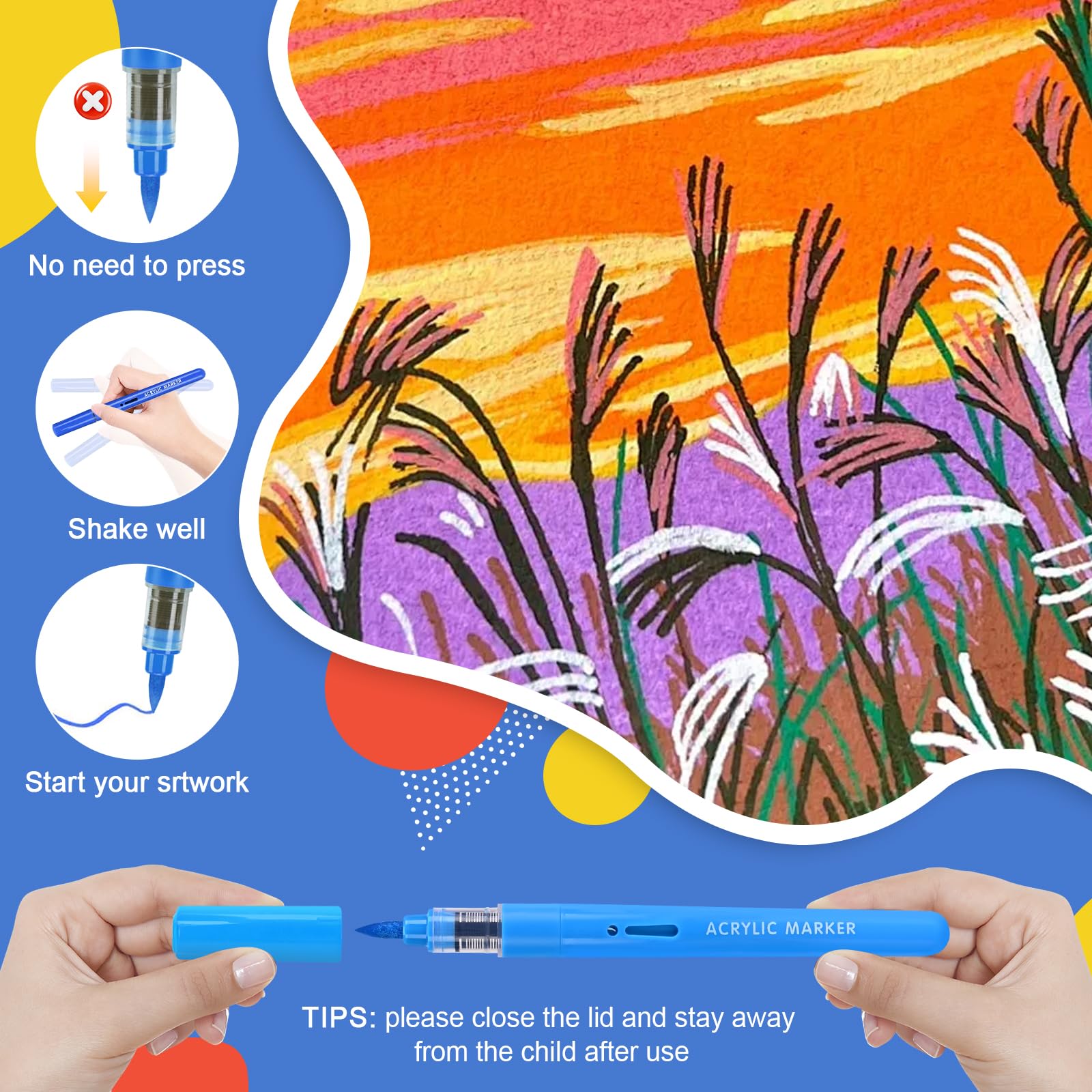 IVSUN 60 Farben Acrylstifte für Steine Wasserfest - Acrylmarker mit feine Spitze und Pinsel für Steine Bemalen Holz Leinwand Keramik Glas, 1-5mm Multimarker Acrylfarben Stifte Set