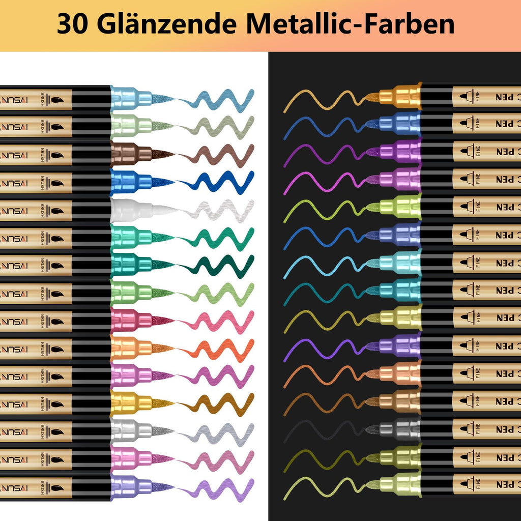 IVSUN 60 Farben Acrylstifte für Steine Wasserfest - Acrylmarker mit feine Spitze und Pinsel für Steine Bemalen Holz Leinwand Keramik Glas, 1-5mm Multimarker Acrylfarben Stifte Set
