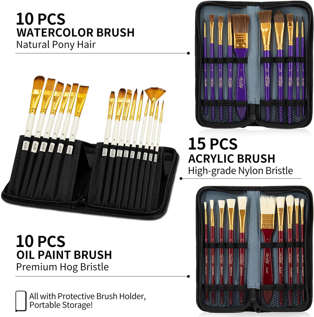 Professionelles 187-teiliges All-in-One-Malset mit Staffelei aus Aluminium und Buchenholz, 96 Acryl-, Aquarell- und Ölfarben, komplettes Malset für Erwachsene, Künstler und Anfänger