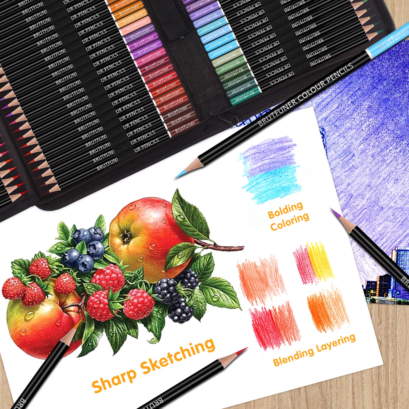 Melifluo 72 Buntstifte Set, Buntstifte 1 Malbuch,Tragbarer Premium-Reißverschlusstasche. Bundstifteset Perfekt für Erwachsene und Künstler zum Skizzieren, Schattieren und Kritzeln