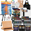 Professionelles 187-teiliges All-in-One-Malset mit Staffelei aus Aluminium und Buchenholz, 96 Acryl-, Aquarell- und Ölfarben, komplettes Malset für Erwachsene, Künstler und Anfänger