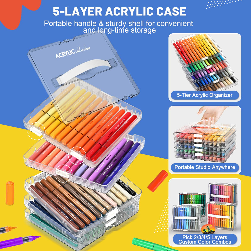 IVSUN 60 Farben Acrylstifte für Steine Wasserfest - Acrylmarker mit feine Spitze und Pinsel für Steine Bemalen Holz Leinwand Keramik Glas, 1-5mm Multimarker Acrylfarben Stifte Set