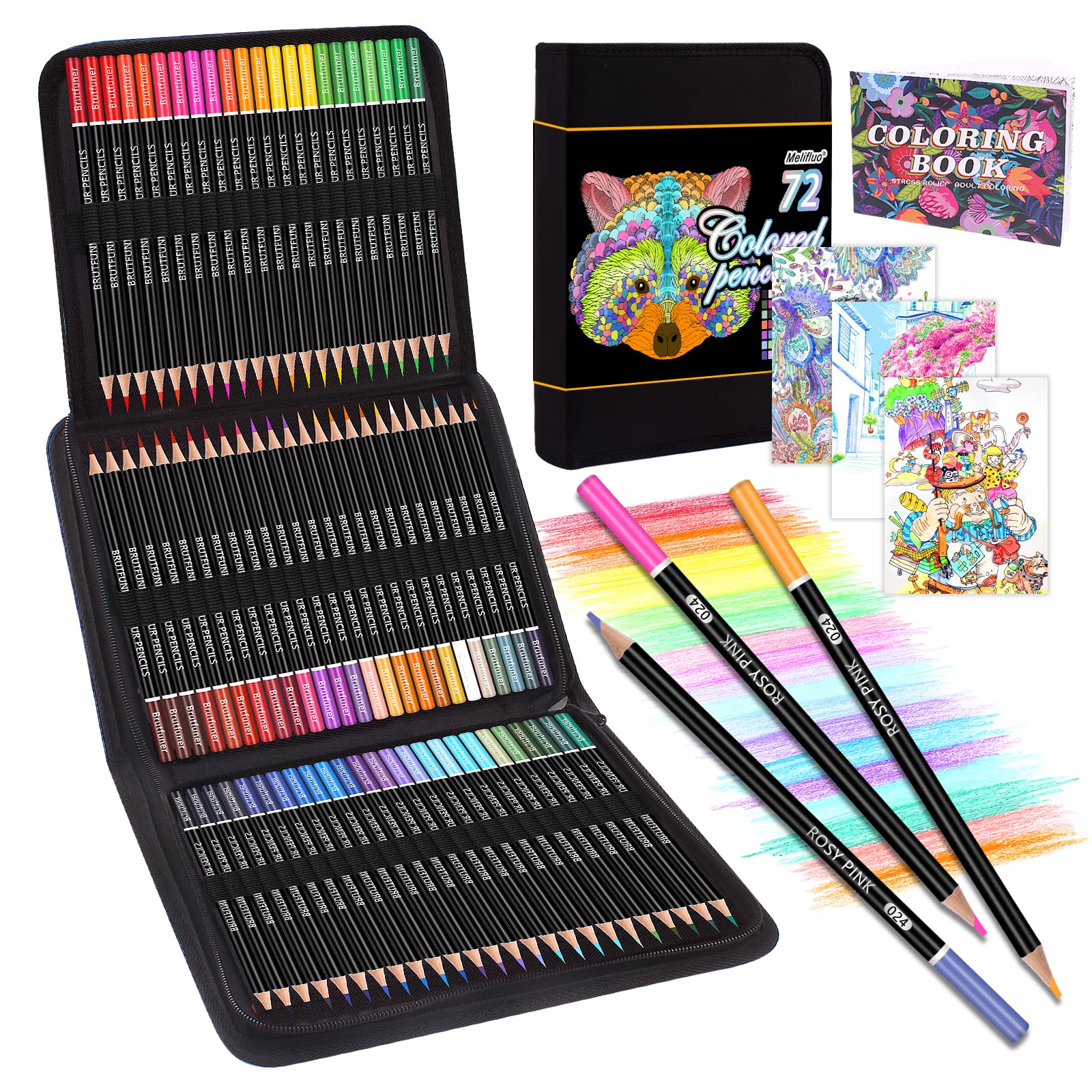 Melifluo 72 Buntstifte Set, Buntstifte 1 Malbuch,Tragbarer Premium-Reißverschlusstasche. Bundstifteset Perfekt für Erwachsene und Künstler zum Skizzieren, Schattieren und Kritzeln